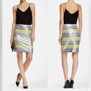 Vince Camuto Silver, Lime and Gray Sequined Striped Pencil Skirt - Size 12